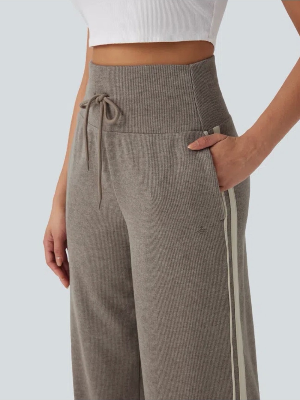 Halara Ribbed High-Waisted Wide-Leg Drawstring Pants NWOT - Picture 4 of 11